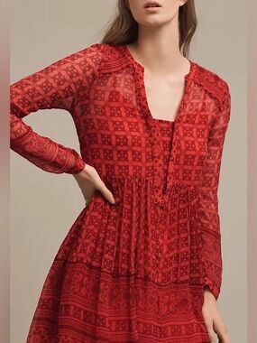 Maeve Red Long-Sleeve Printed Boho Dress top
